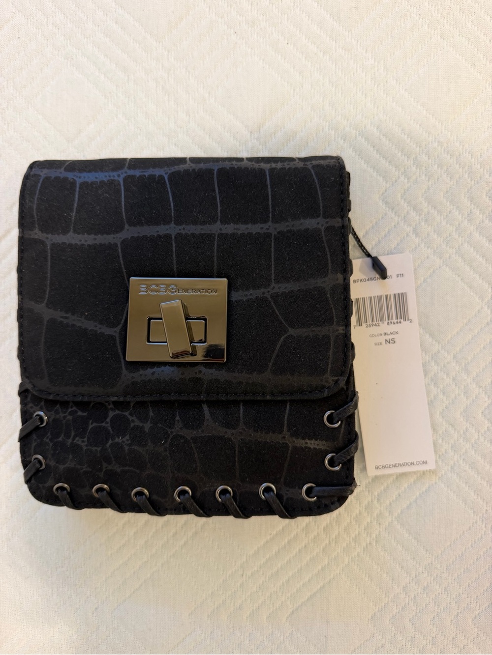BCBGeneration Black Croc-Texture Flap Crossbody Wallet
